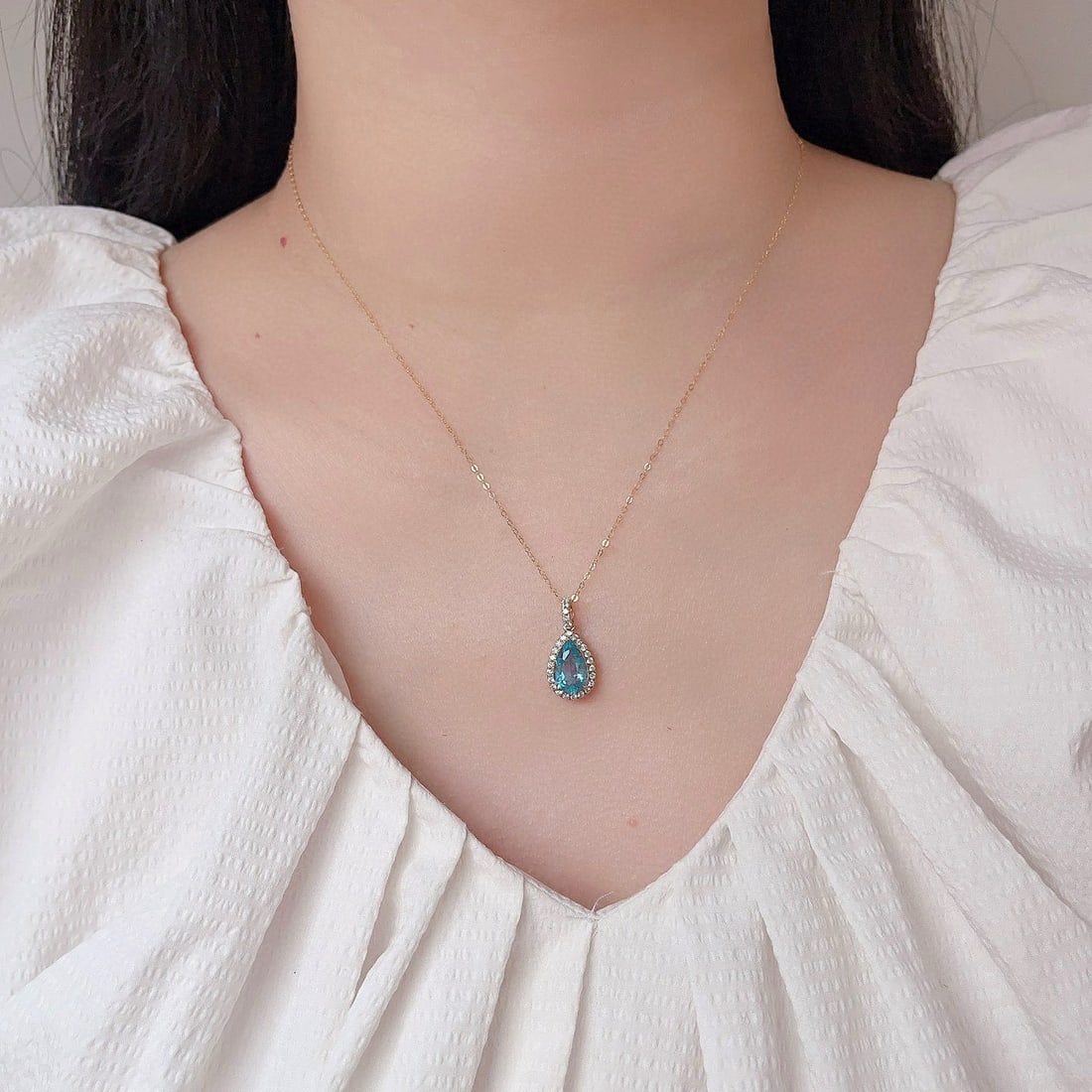 14k Gold 1.62 Ctw Natural Aquamarine & Diamond Pendant( Without Chain ) - 4