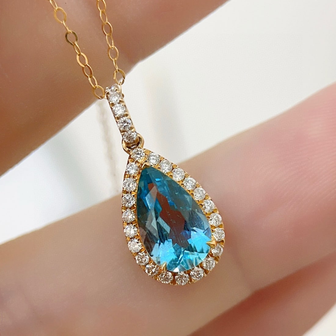 14k Gold 1.62 Ctw Natural Aquamarine & Diamond Pendant( Without Chain ) - 5