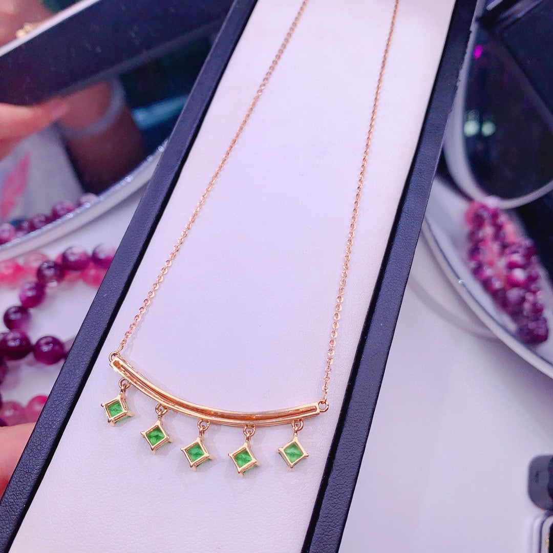 14k Gold 3.0 Ct Natural Tsavorite & Diamond Necklace - 6