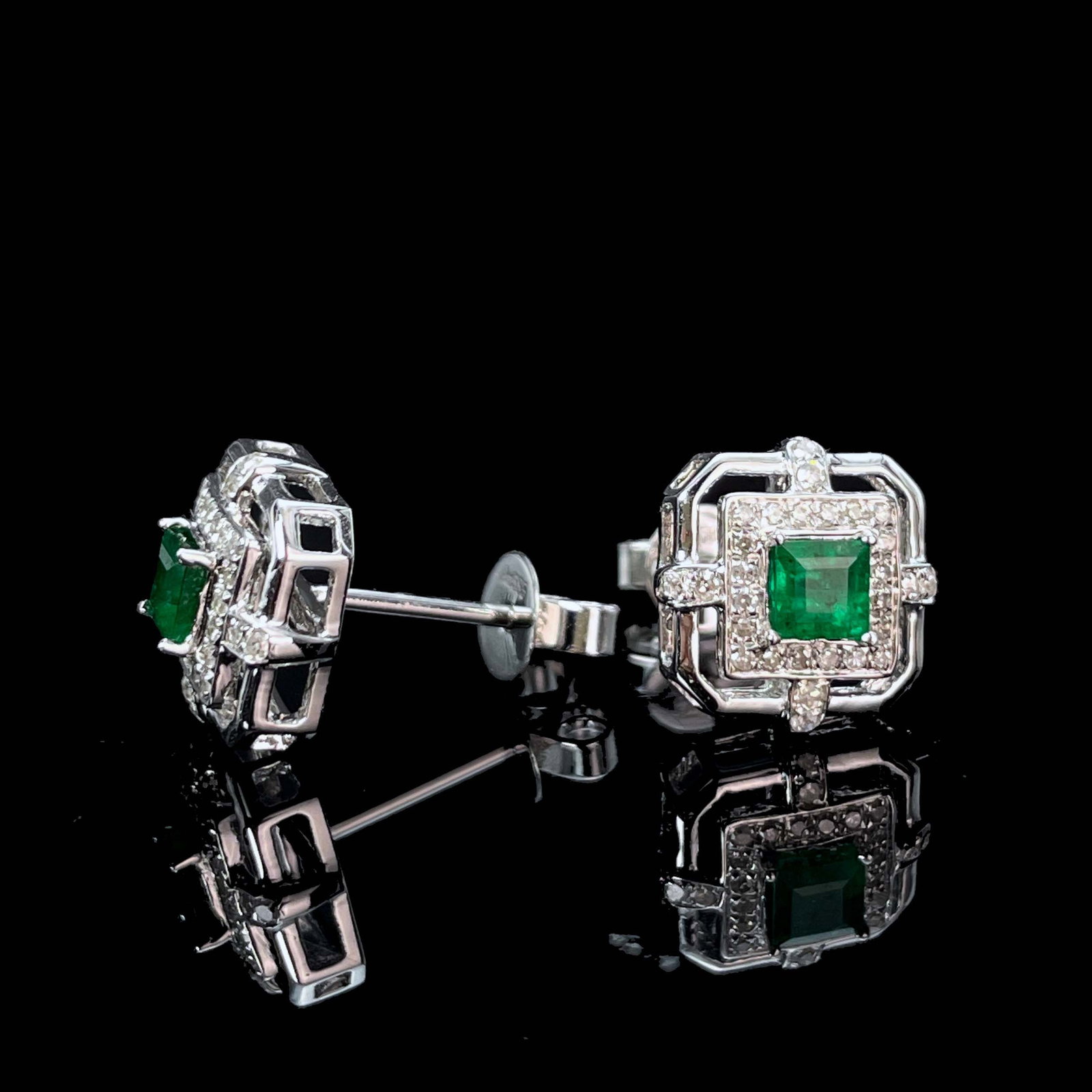 14k Gold 0.53 Ctw Natural Jadeite & Diamond Earrings - 3