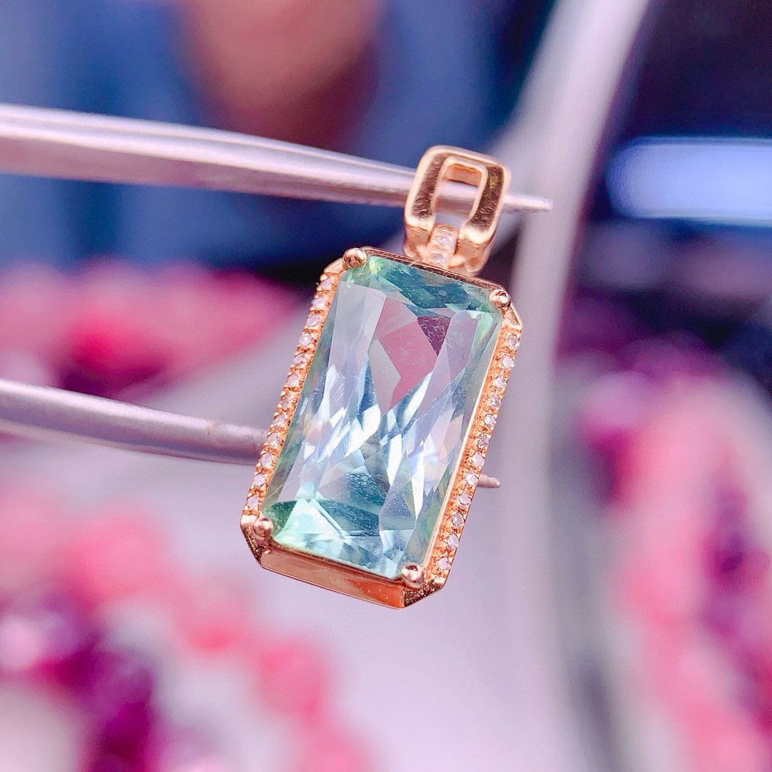 14k Gold 4.5 Ct Natural Tourmaline & Diamond Pendant( Without Chain ) - 2