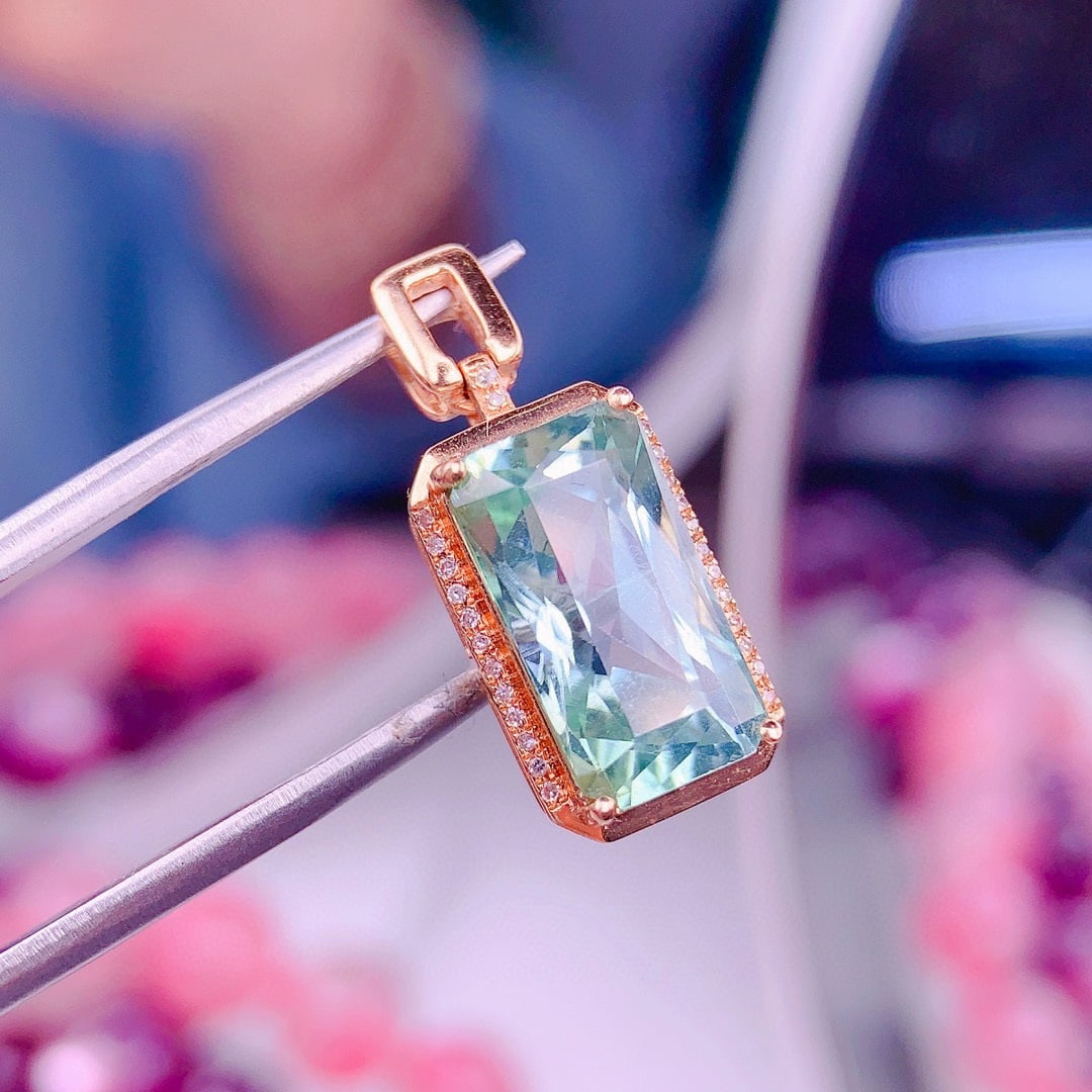 14k Gold 4.5 Ct Natural Tourmaline & Diamond Pendant( Without Chain ) - 3