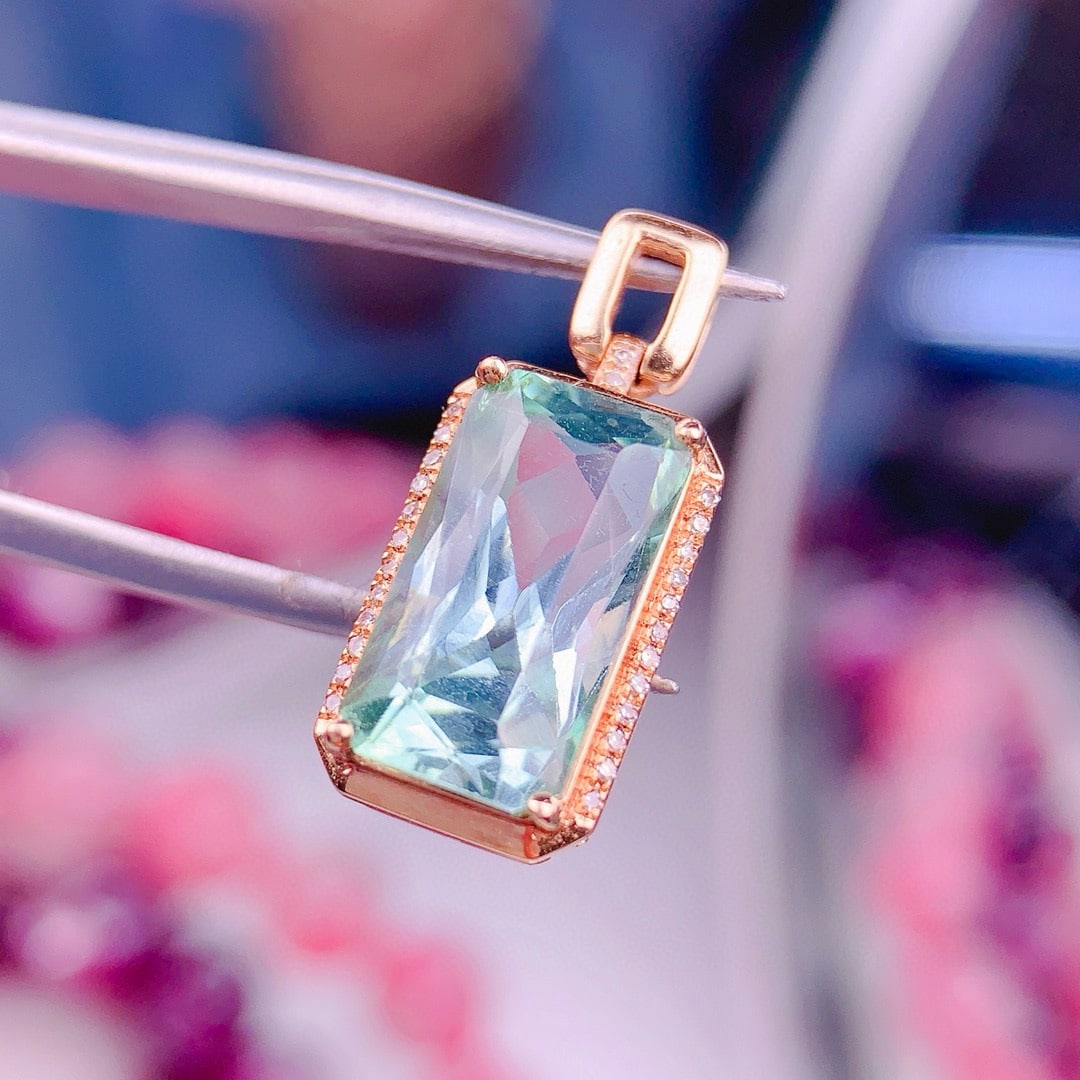 14k Gold 4.5 Ct Natural Tourmaline & Diamond Pendant( Without Chain ) - 4