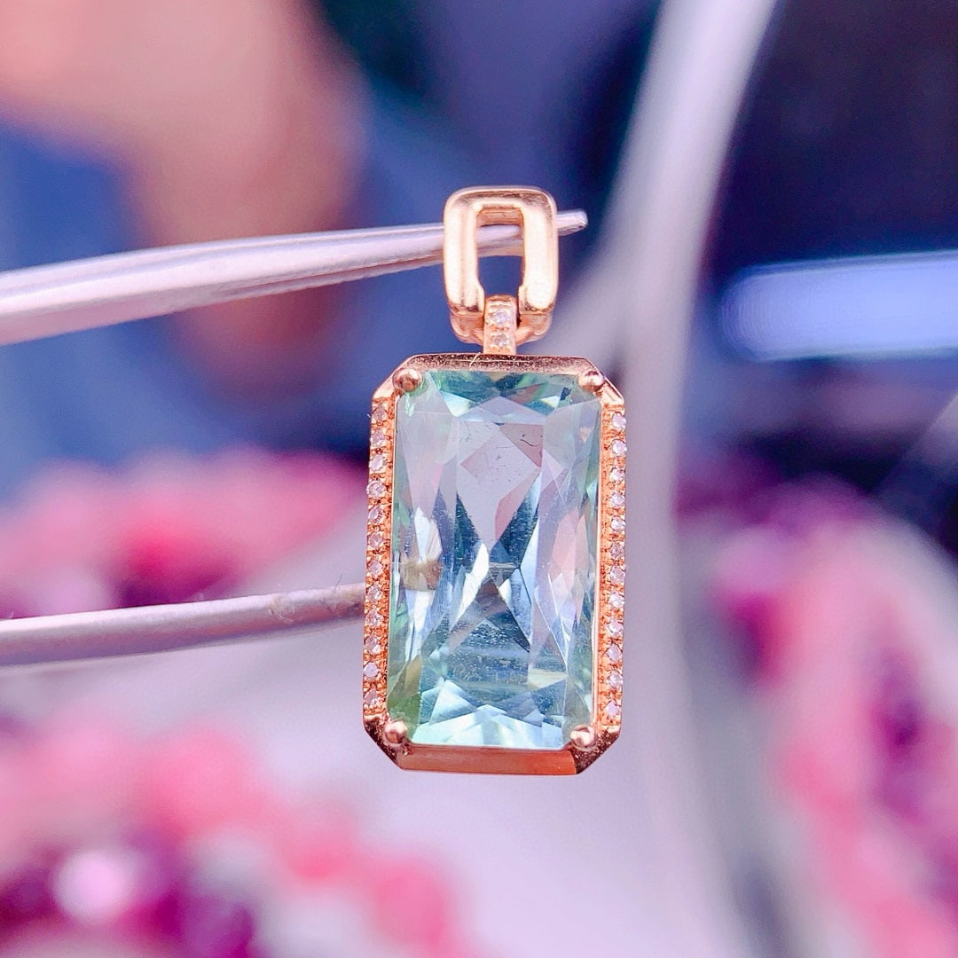 14k Gold 4.5 Ct Natural Tourmaline & Diamond Pendant( Without Chain ) - 5