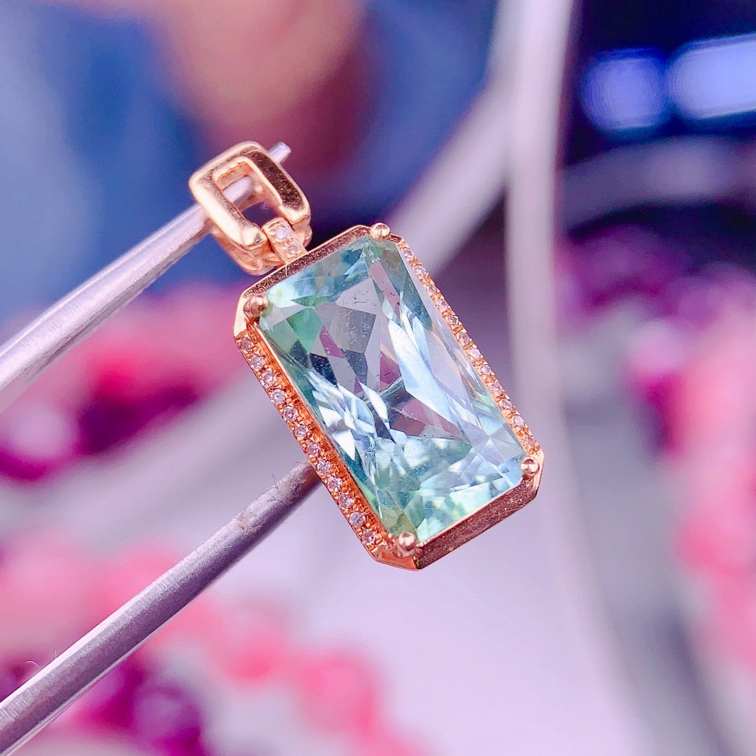 14k Gold 4.5 Ct Natural Tourmaline & Diamond Pendant( Without Chain ) - 6