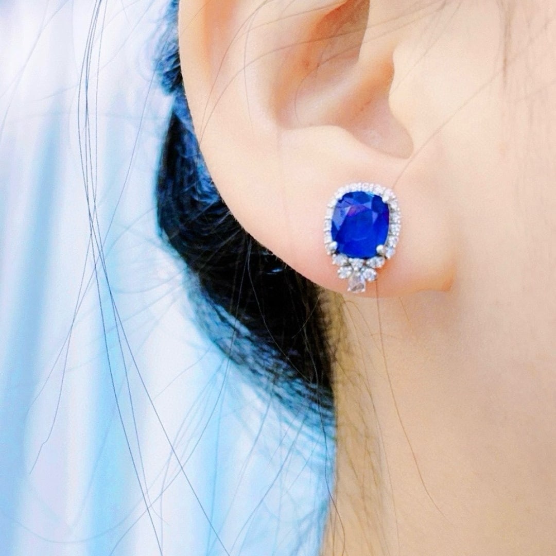 14k Gold 5.43 Ctw Natural Sapphire & Diamond Earrings - 2