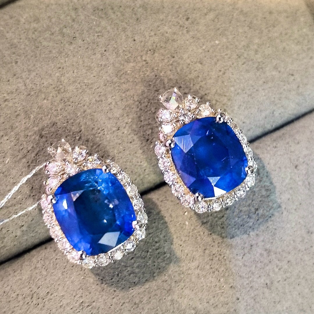 14k Gold 5.43 Ctw Natural Sapphire & Diamond Earrings - 3