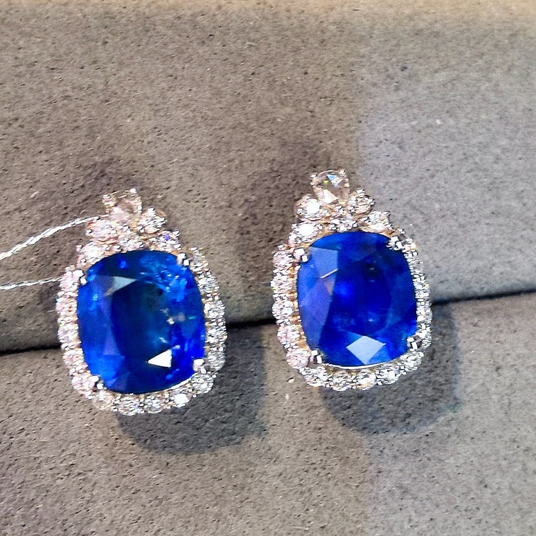 14k Gold 5.43 Ctw Natural Sapphire & Diamond Earrings - 5