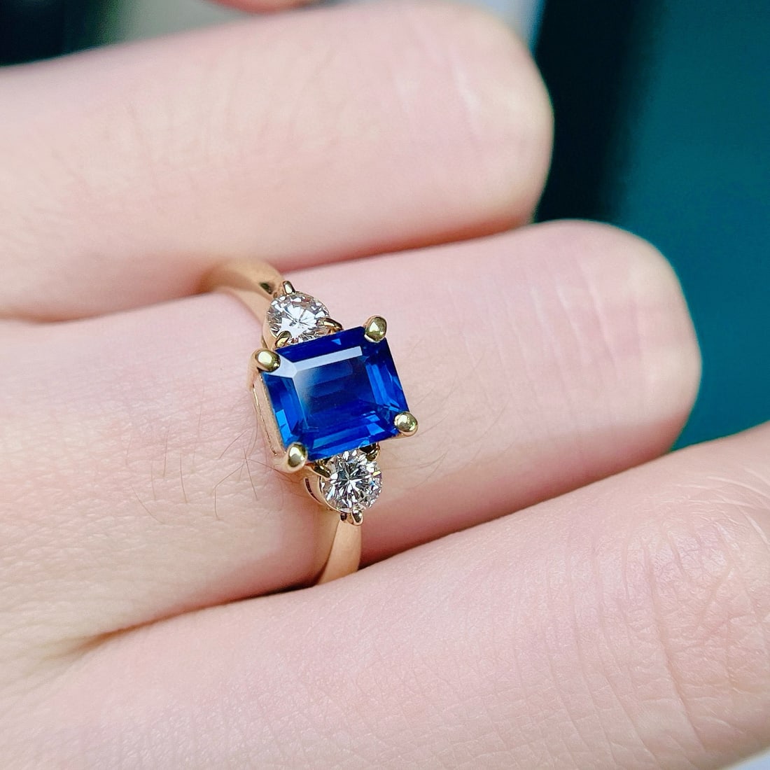 14k Gold 1.90 Ctw Natural Sapphire & Diamond Ring - 7