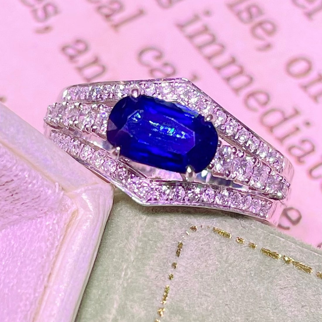 14k Gold 1.41 Ctw Natural Sapphire & Diamond Ring: Ref:230979095 // gold content:14k gold // ring size:7. 25us // // main gemstone:sapphire // shape:oval // carat weight:1. 06ct // color:royal blue // treatment:natural // // adjacent gemstone 2 :