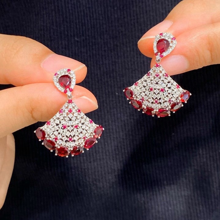 14k Gold 5.4 Ctw Natural Ruby & Diamond Earrings - 2
