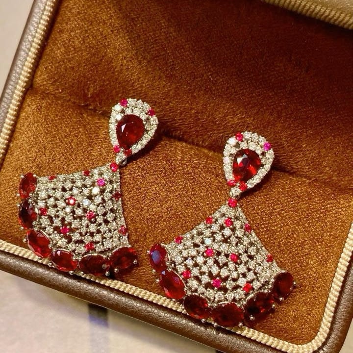 14k Gold 5.4 Ctw Natural Ruby & Diamond Earrings - 3