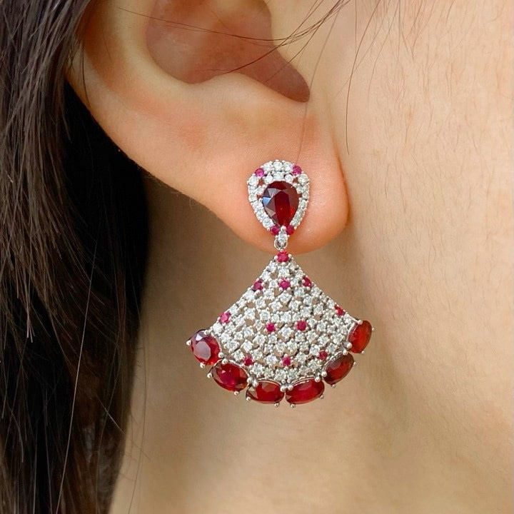 14k Gold 5.4 Ctw Natural Ruby & Diamond Earrings - 4