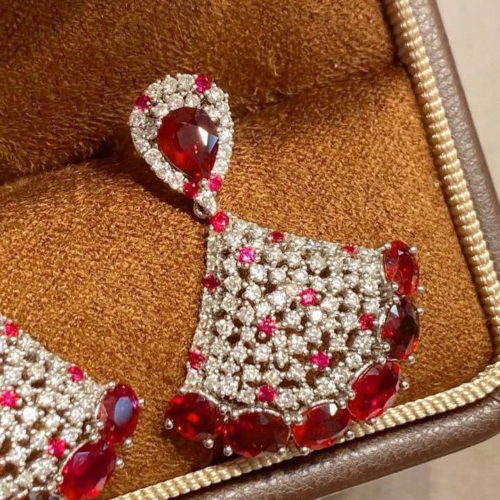 14k Gold 5.4 Ctw Natural Ruby & Diamond Earrings - 5
