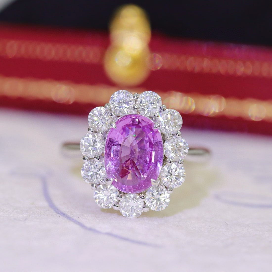 14k Gold 4.22 Ctw Natural Sapphire & Diamond Ring: Ref:230979101 // gold content:14k gold // ring size:7. 25us // // main gemstone:sapphire // shape:oval // carat weight:2. 92ct // color:purple // treatment:natural // cut grade:g // // adjacent gemsto