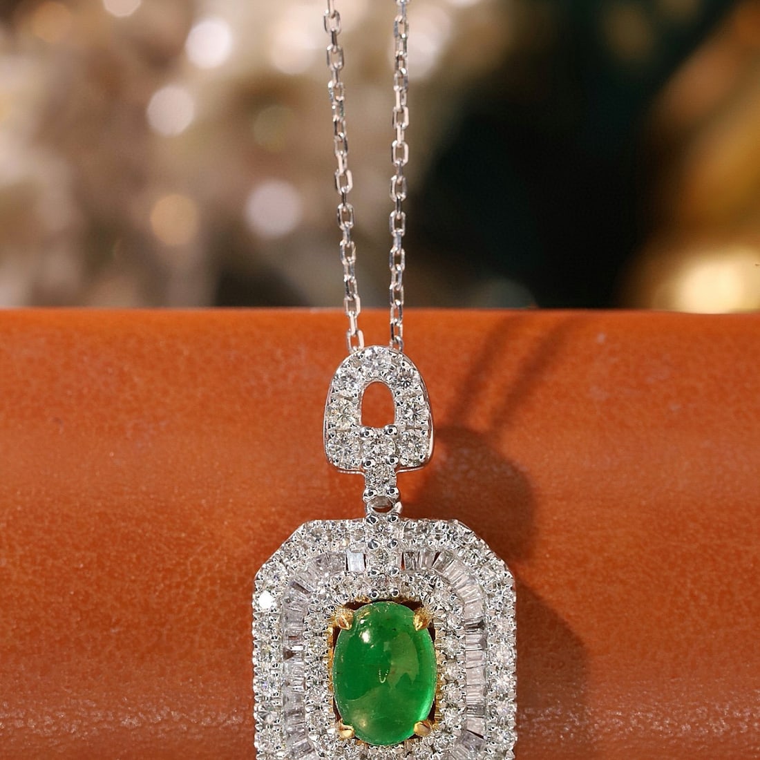 14k Gold 1.59 Ctw Natural Emerald & Diamond Pendant( Without Chain ): Ref:230979105 // gold content:14k gold // main gemstone:emerald // shape:oval // carat weight:0. 74ct // color:green // treatment:natural // cut grade:g // // adjacent gemstone 2 : diamond //