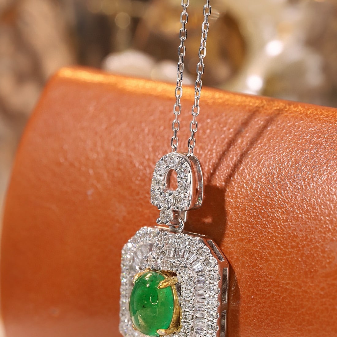 14k Gold 1.59 Ctw Natural Emerald & Diamond Pendant( Without Chain ) - 2