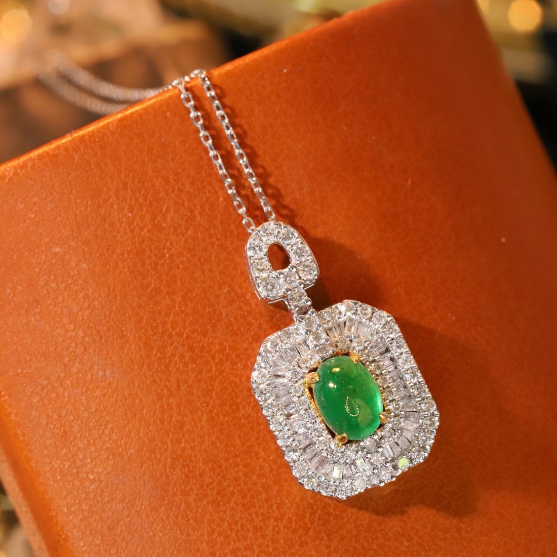 14k Gold 1.59 Ctw Natural Emerald & Diamond Pendant( Without Chain ) - 3