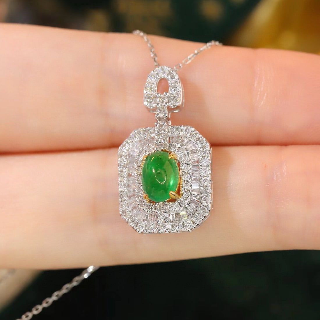 14k Gold 1.59 Ctw Natural Emerald & Diamond Pendant( Without Chain ) - 4