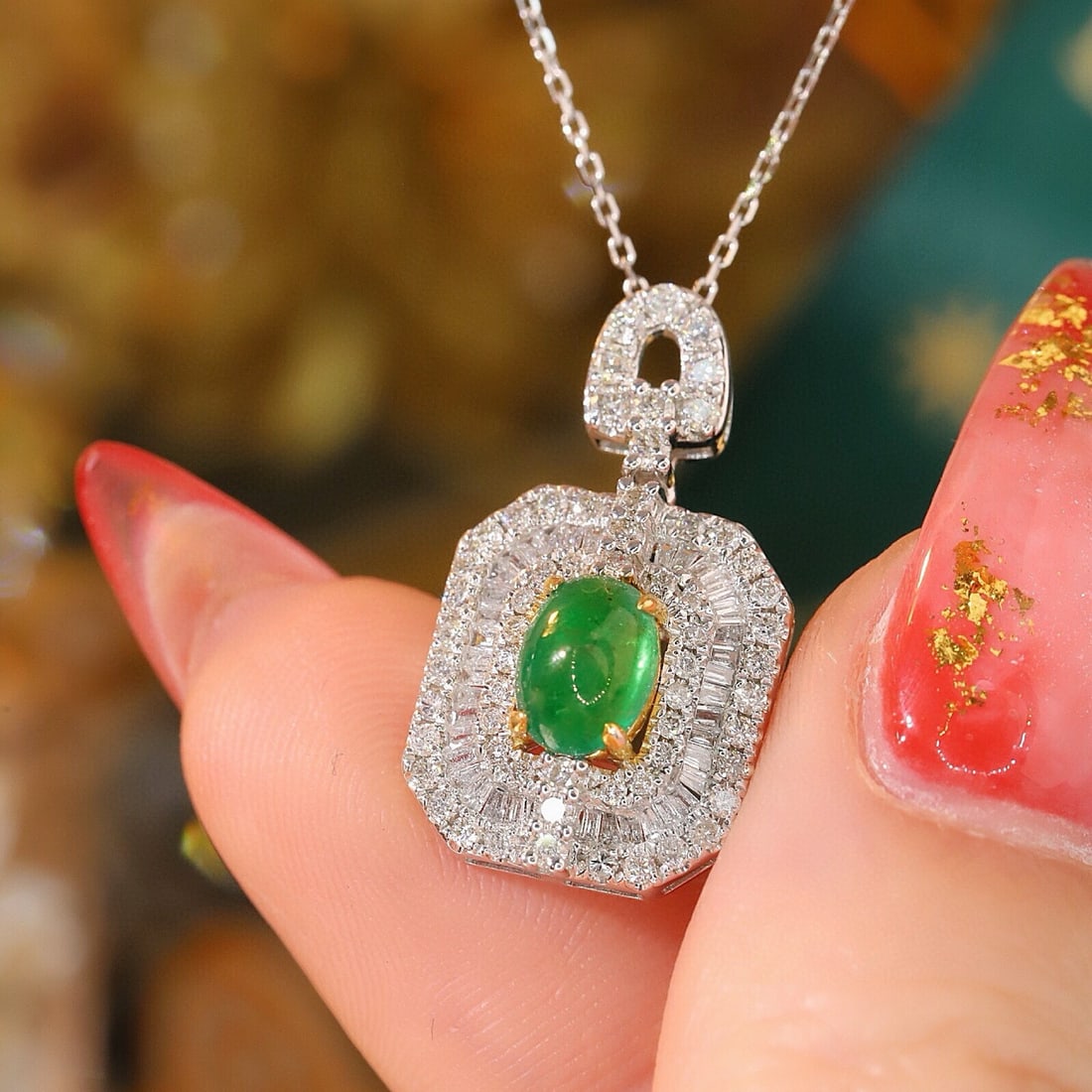 14k Gold 1.59 Ctw Natural Emerald & Diamond Pendant( Without Chain ) - 5