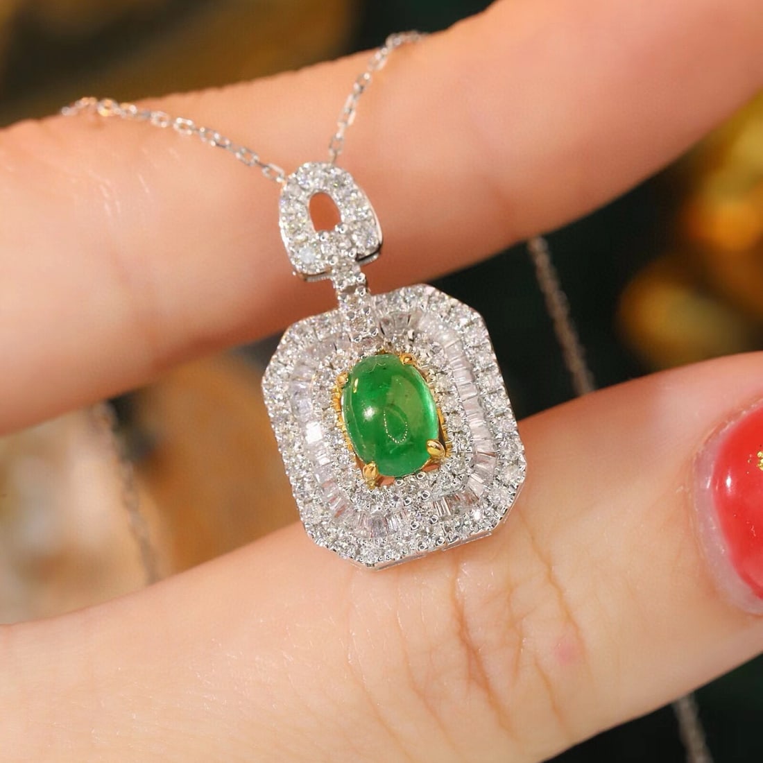 14k Gold 1.59 Ctw Natural Emerald & Diamond Pendant( Without Chain ) - 6