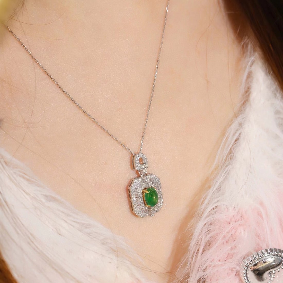 14k Gold 1.59 Ctw Natural Emerald & Diamond Pendant( Without Chain ) - 7