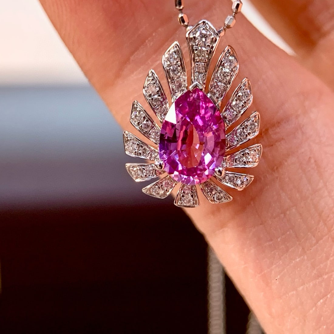 14k Gold 0.93 Ctw Natural Padparadscha Sapphire & Diamond Pendant( Without Chain ) - 2