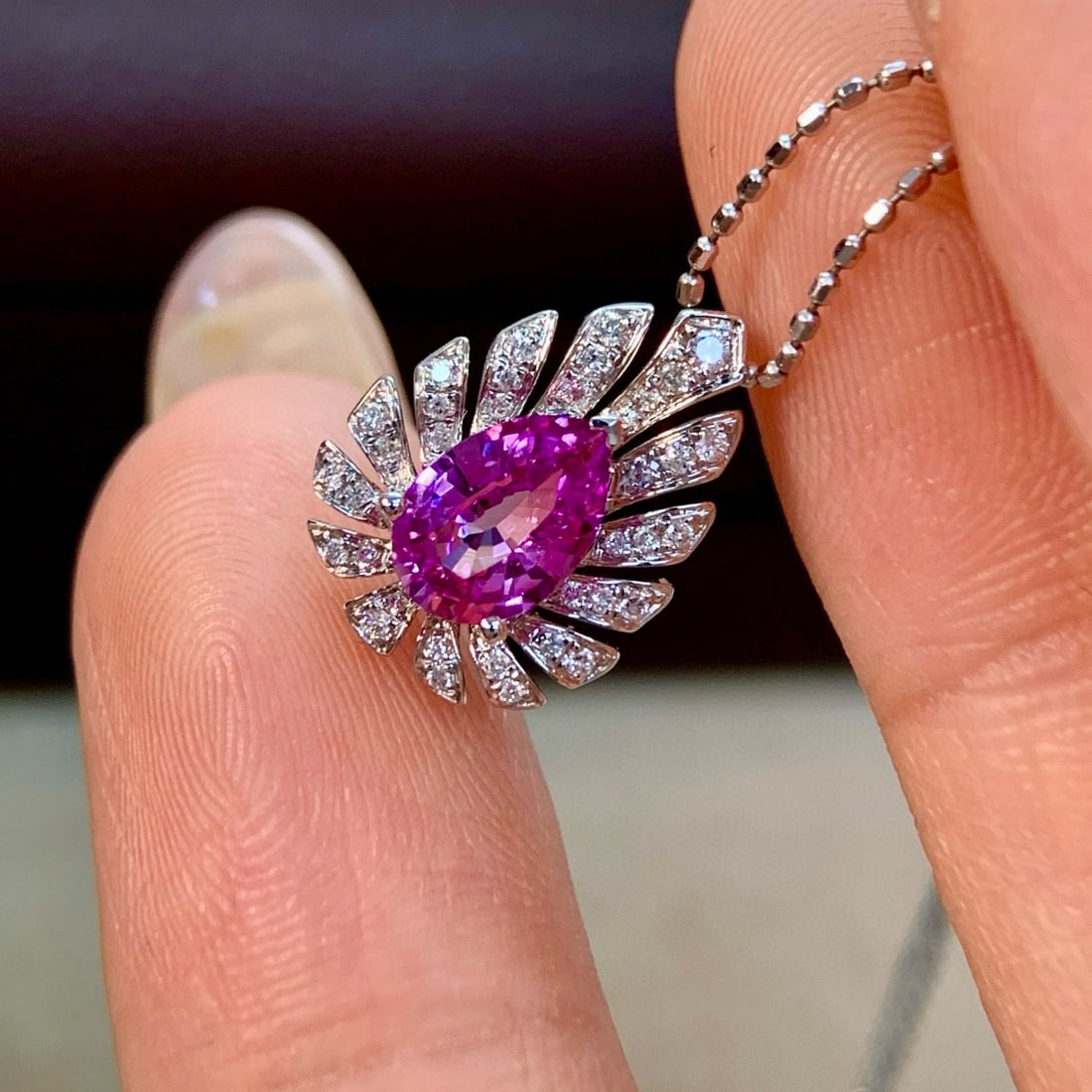 14k Gold 0.93 Ctw Natural Padparadscha Sapphire & Diamond Pendant( Without Chain ) - 3