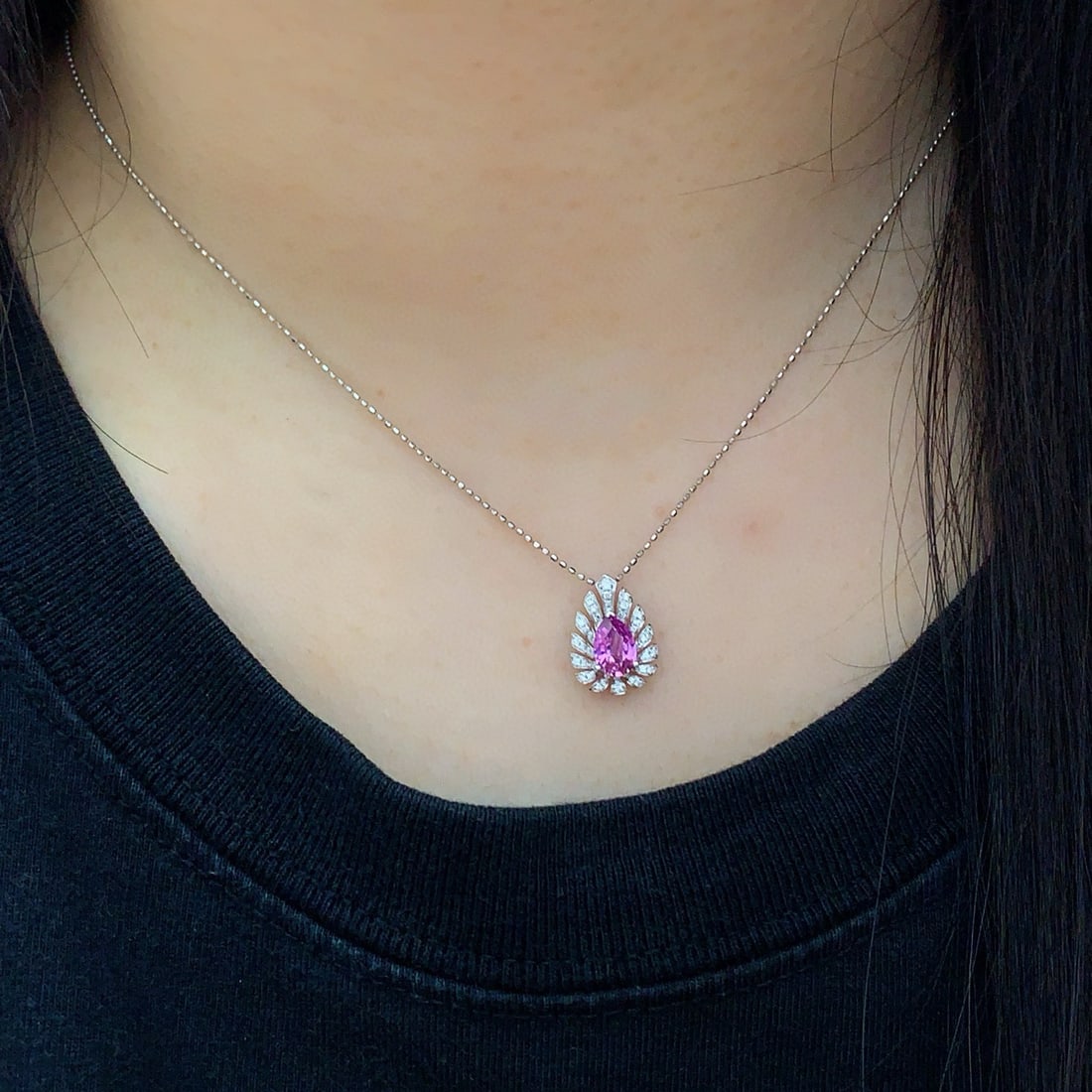 14k Gold 0.93 Ctw Natural Padparadscha Sapphire & Diamond Pendant( Without Chain ) - 4