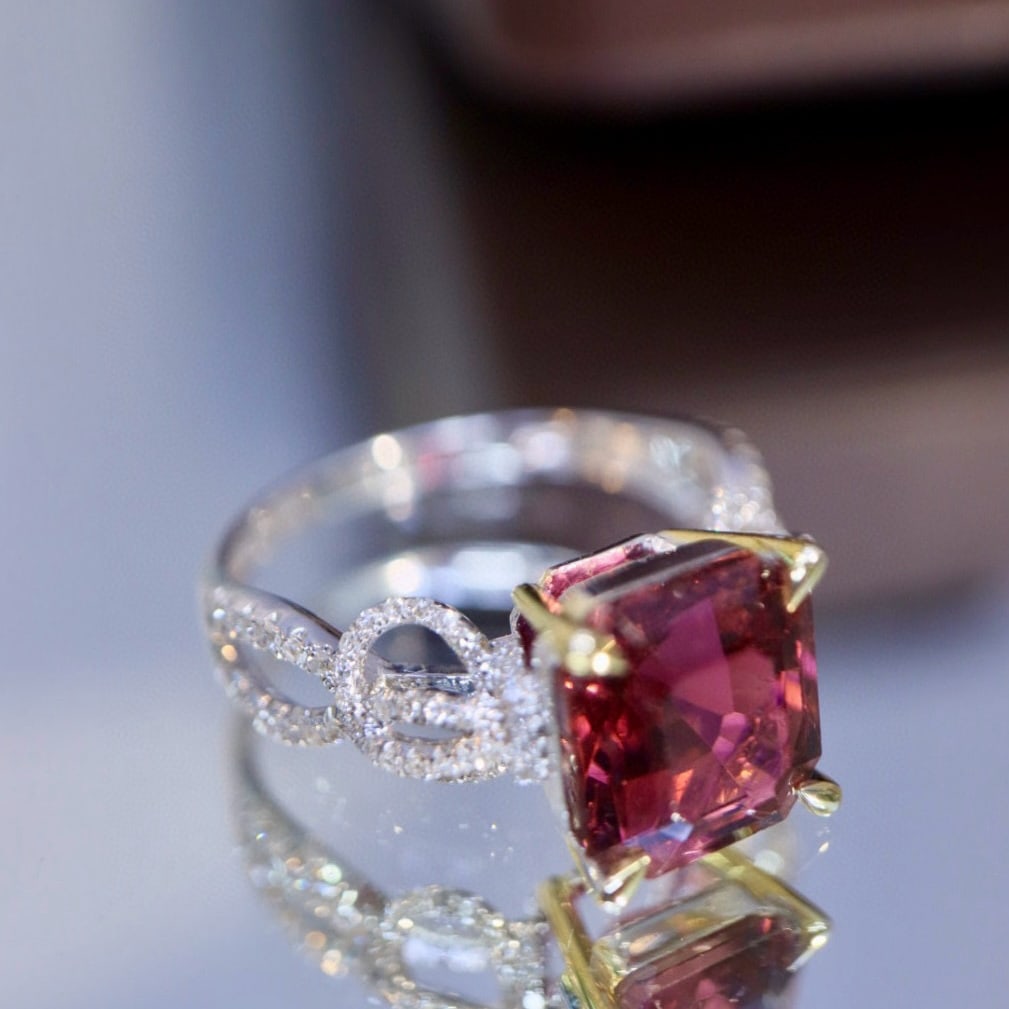 14k Gold 3.94 Ctw Natural Tourmaline & Diamond Ring - 4