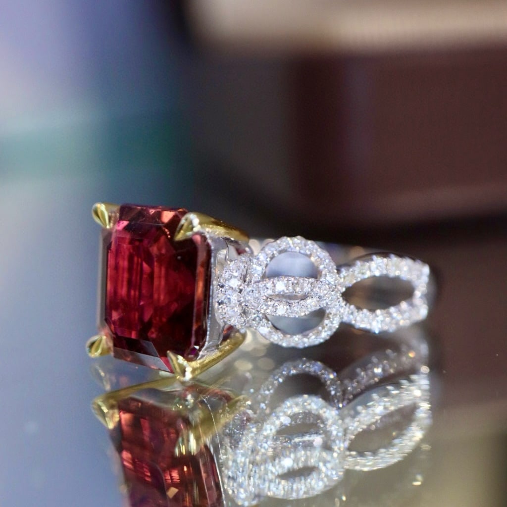 14k Gold 3.94 Ctw Natural Tourmaline & Diamond Ring - 6