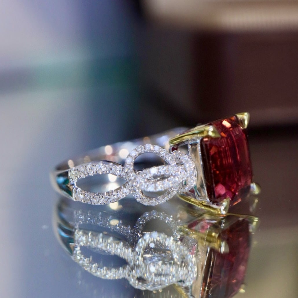 14k Gold 3.94 Ctw Natural Tourmaline & Diamond Ring - 7