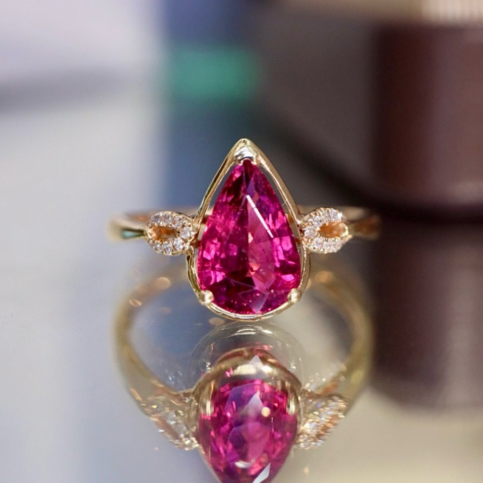 14k Gold 1.97 Ctw Natural Tourmaline & Diamond Ring - 3
