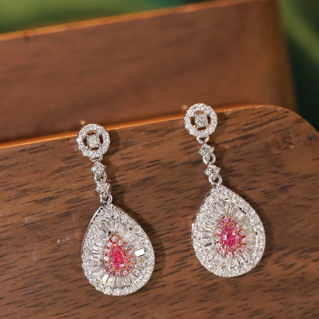 14k Gold 0.80 Ctw Natural Pink Diamond & Diamond Earrings - 7