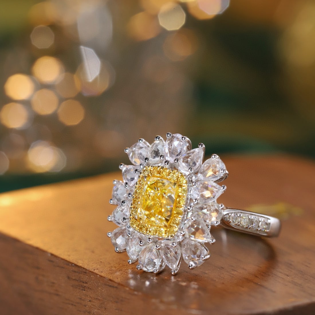 14k Gold 1.28 Ctw Natural Yellow Diamond & Diamond Ring - 3