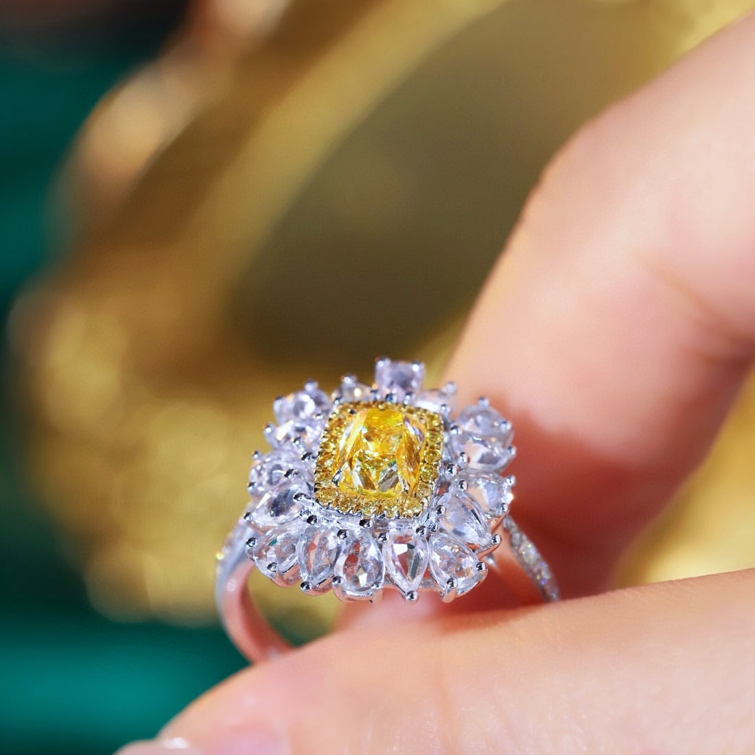 14k Gold 1.28 Ctw Natural Yellow Diamond & Diamond Ring - 5