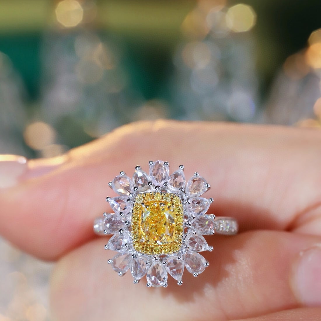 14k Gold 1.28 Ctw Natural Yellow Diamond & Diamond Ring - 6