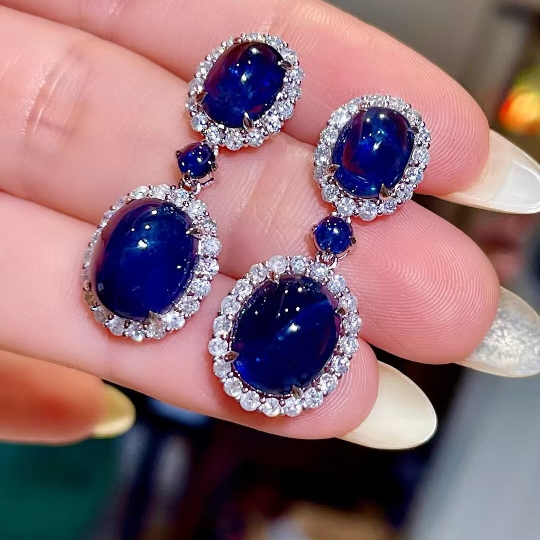 14k Gold 17.07 Ctw Natural Sapphire & Diamond Earrings - 3