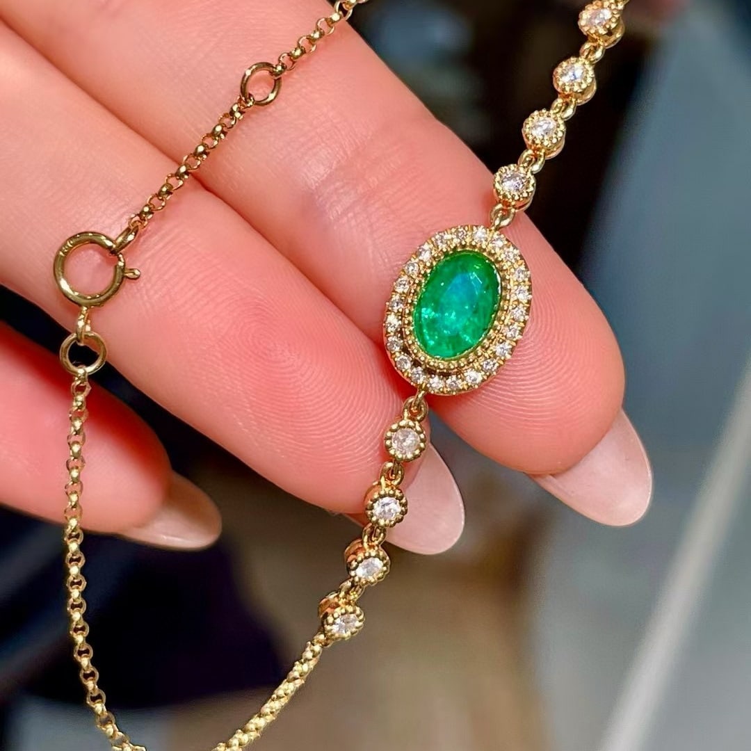 14k Gold 1.03 Ctw Natural Emerald & Diamond Bracelet - 2