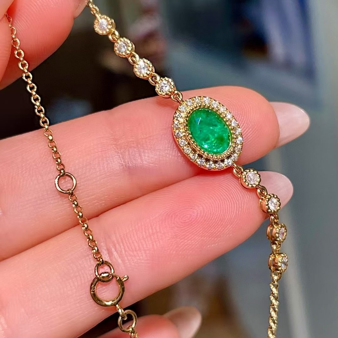 14k Gold 1.03 Ctw Natural Emerald & Diamond Bracelet - 3