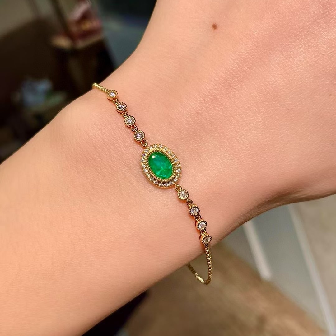 14k Gold 1.03 Ctw Natural Emerald & Diamond Bracelet - 4