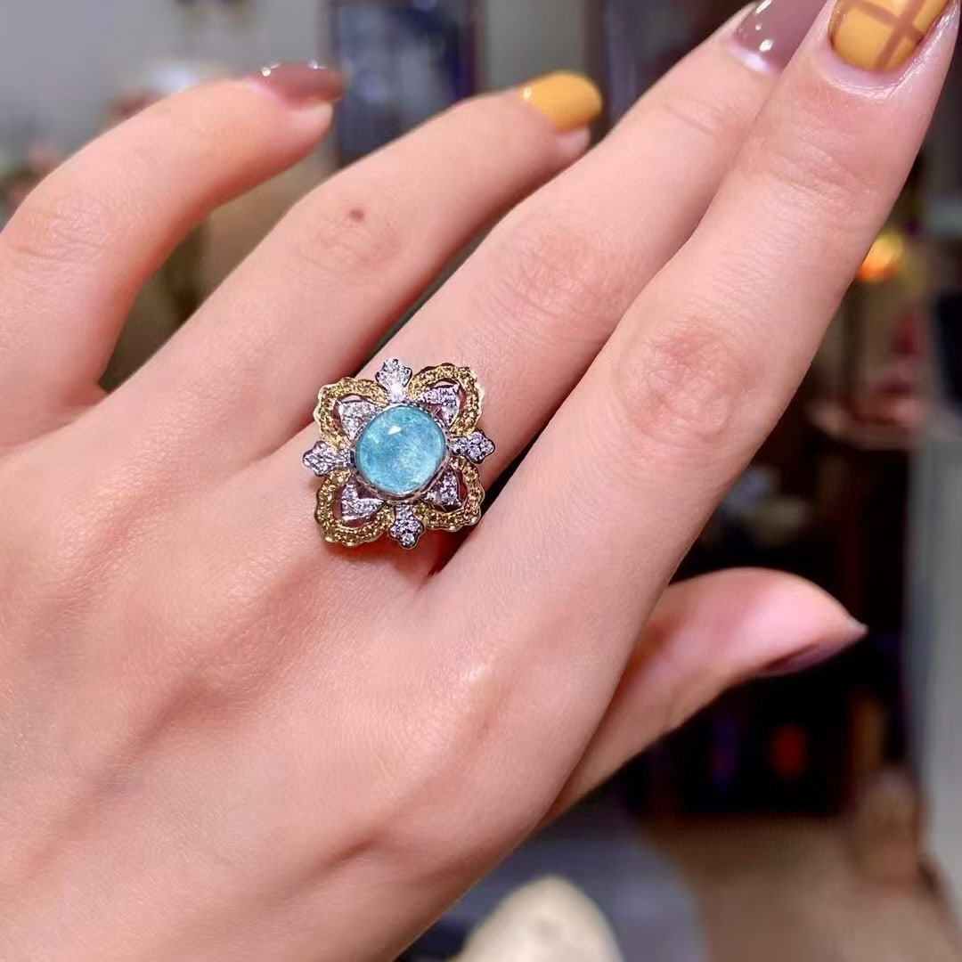 14k Gold 1.65 Ctw Natural Paraiba Tourmaline & Diamond Ring - 2
