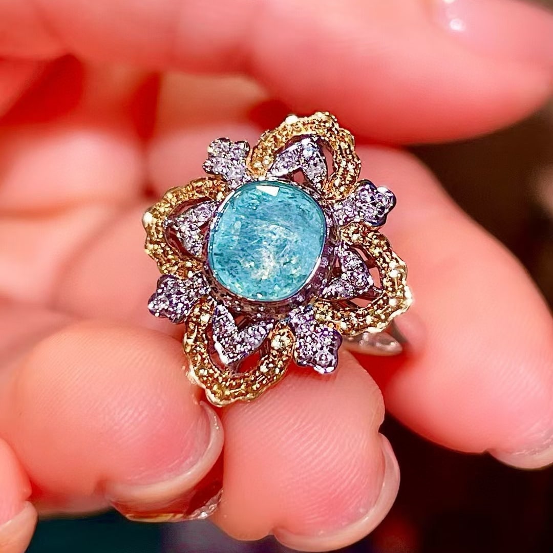 14k Gold 1.65 Ctw Natural Paraiba Tourmaline & Diamond Ring - 4