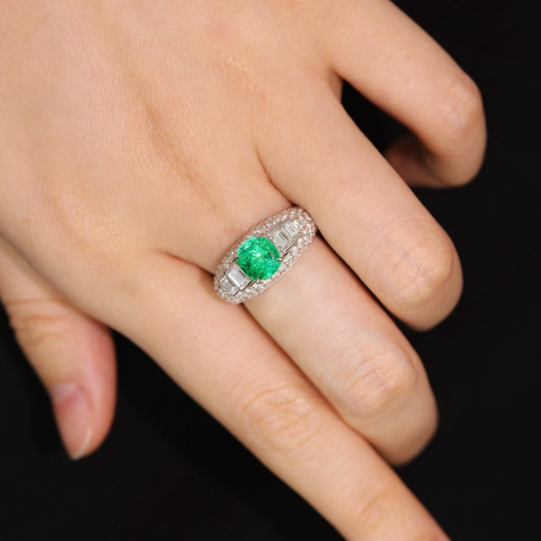 14k Gold 3.64 Ctw Natural Emerald & Diamond Ring - 7