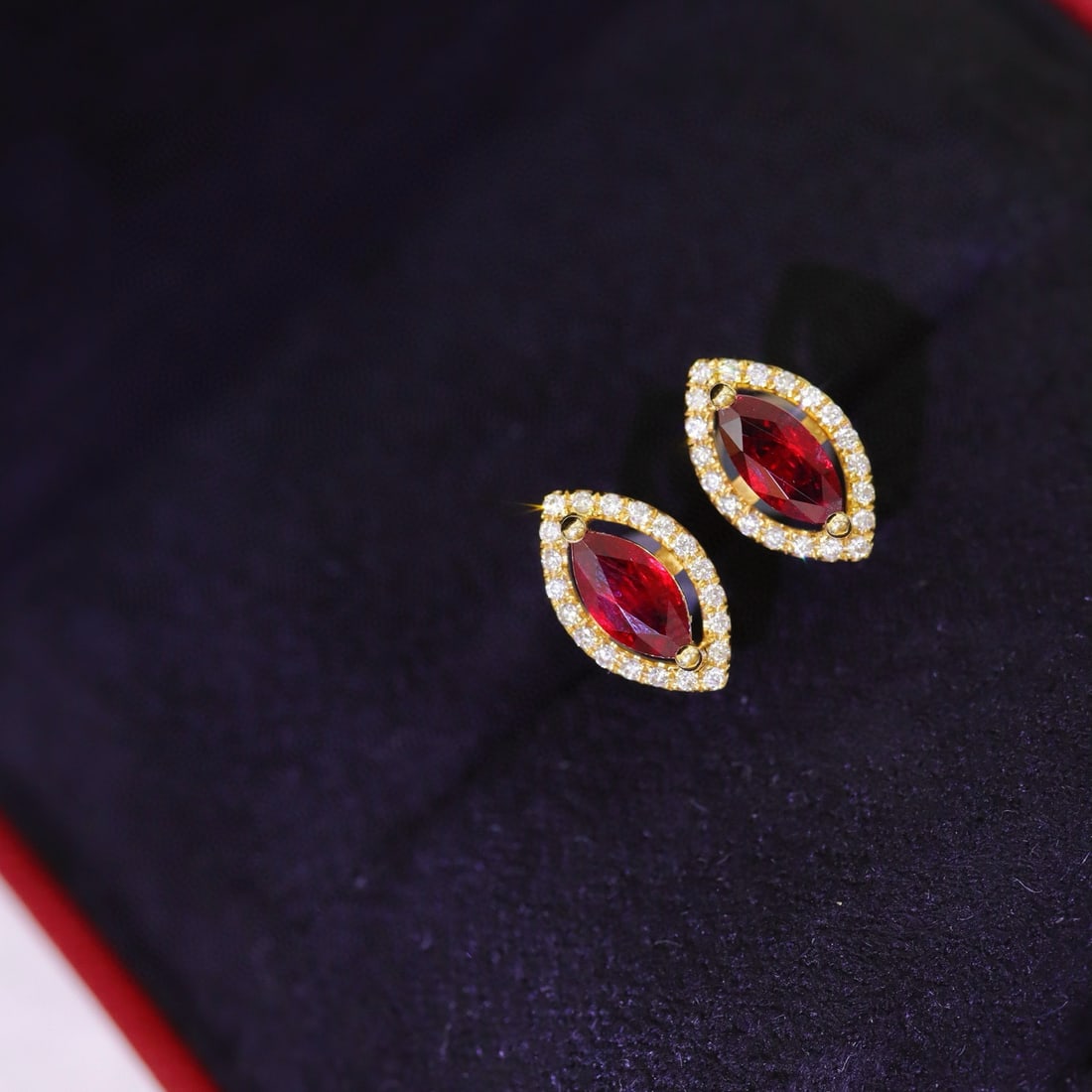 14k Gold 0.98 Ctw Natural Ruby & Diamond Earrings - 7
