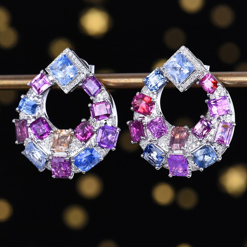 14k Gold 8.928 Ctw Natural Sapphire & Diamond Earrings - 2