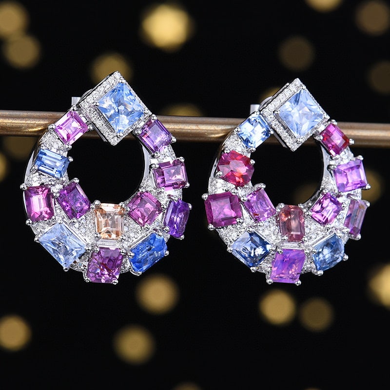 14k Gold 8.928 Ctw Natural Sapphire & Diamond Earrings - 3