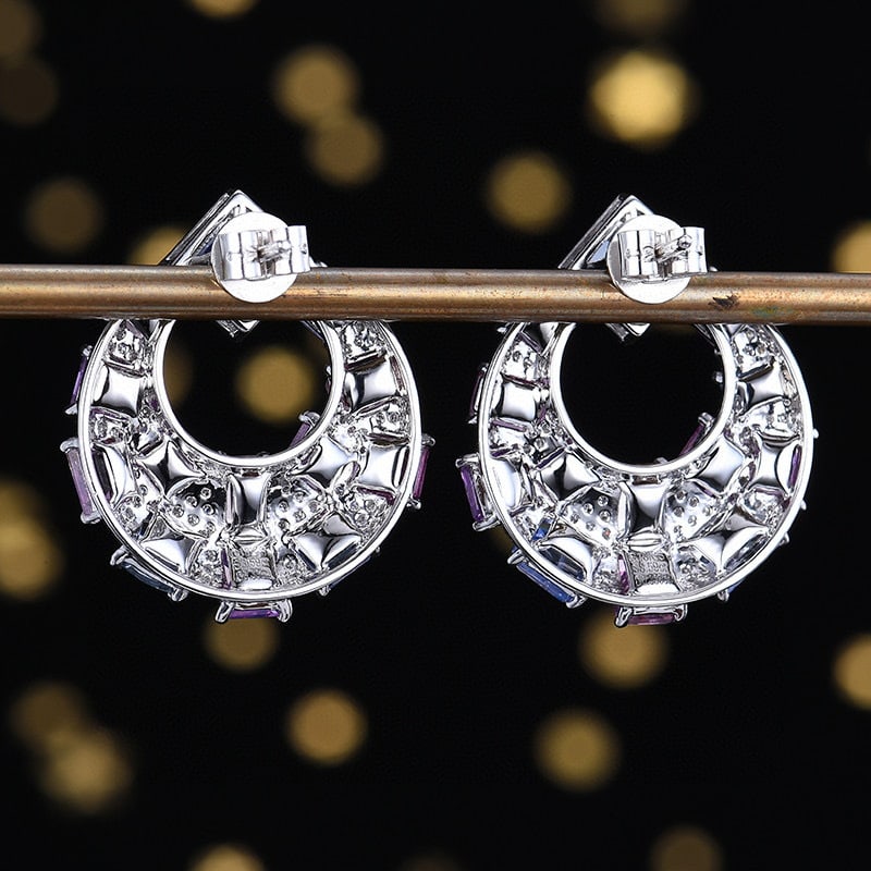 14k Gold 8.928 Ctw Natural Sapphire & Diamond Earrings - 4