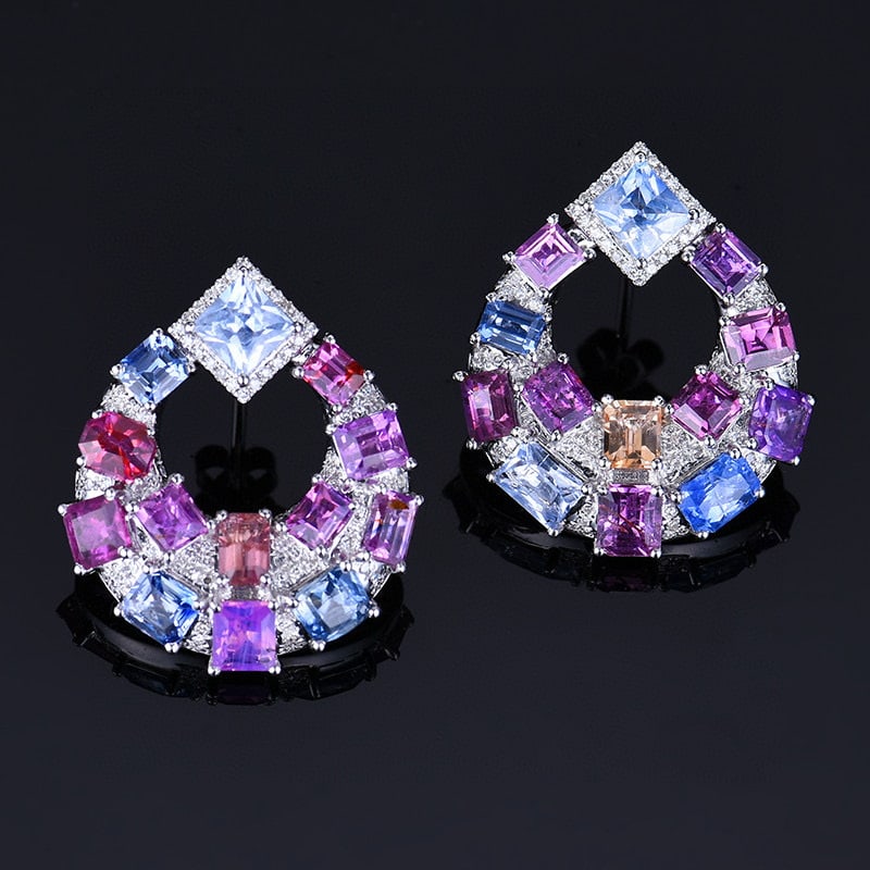 14k Gold 8.928 Ctw Natural Sapphire & Diamond Earrings - 5