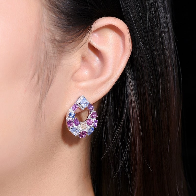 14k Gold 8.928 Ctw Natural Sapphire & Diamond Earrings - 6
